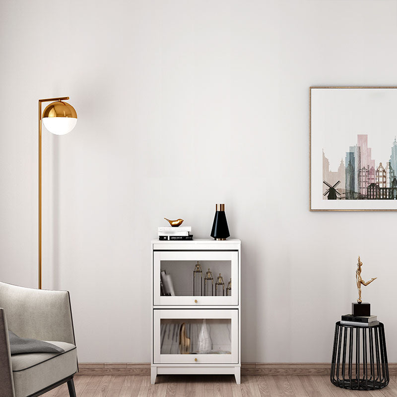 Manufactured Wood Standard Bookcase White Contemporary Bookcase with Glass Doors