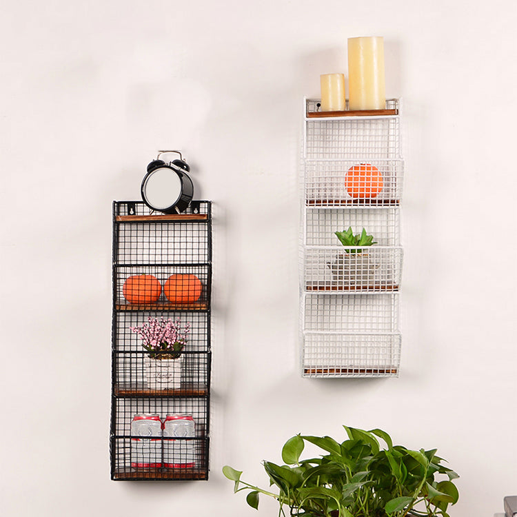 Industrial Wall Unit Bookshelf with Iron Frame Pine Wood Shelf