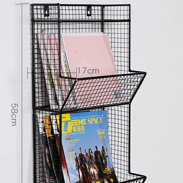 Industrial Wall Unit Bookshelf with Iron Frame Pine Wood Shelf