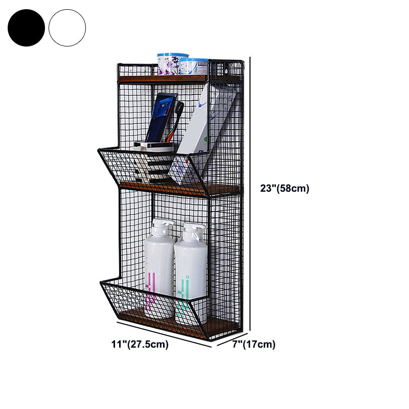 Industrial Wall Unit Bookshelf with Iron Frame Pine Wood Shelf