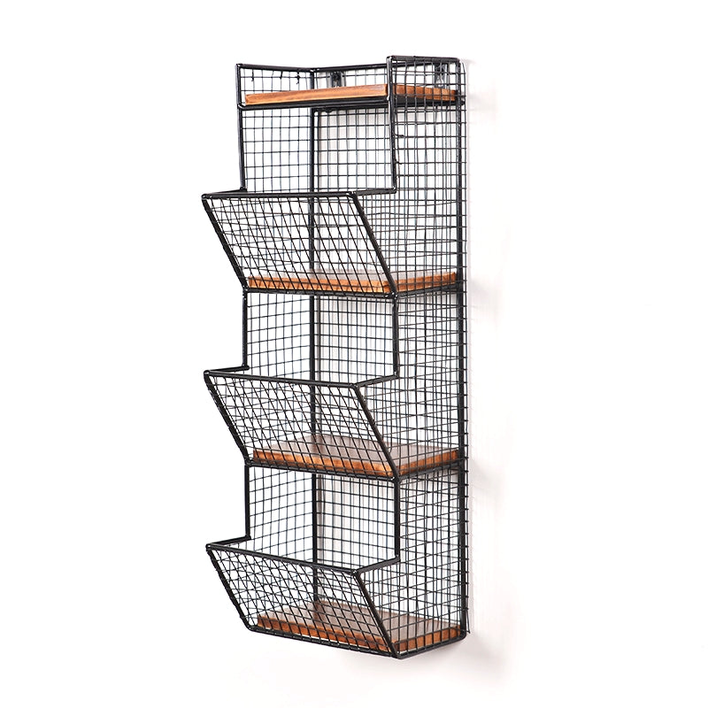 3/4-Shelf Industrial Wall Unit Bookshelf Iron Frame Pine Wood Bookshelf