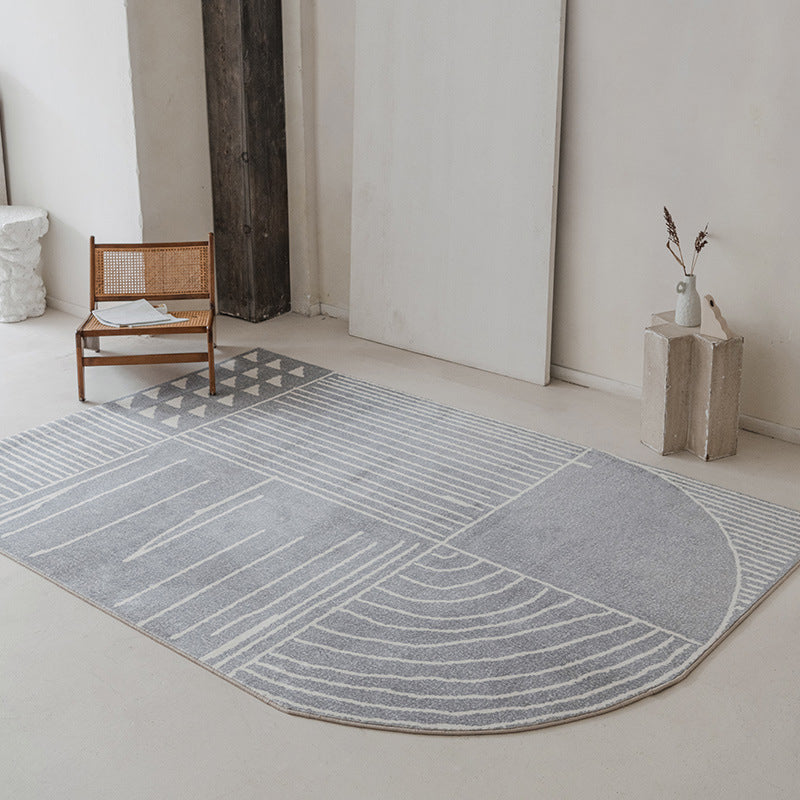 Gray Modern Carpet Polyester Line Carpet Washable Area Carpet for Living Room