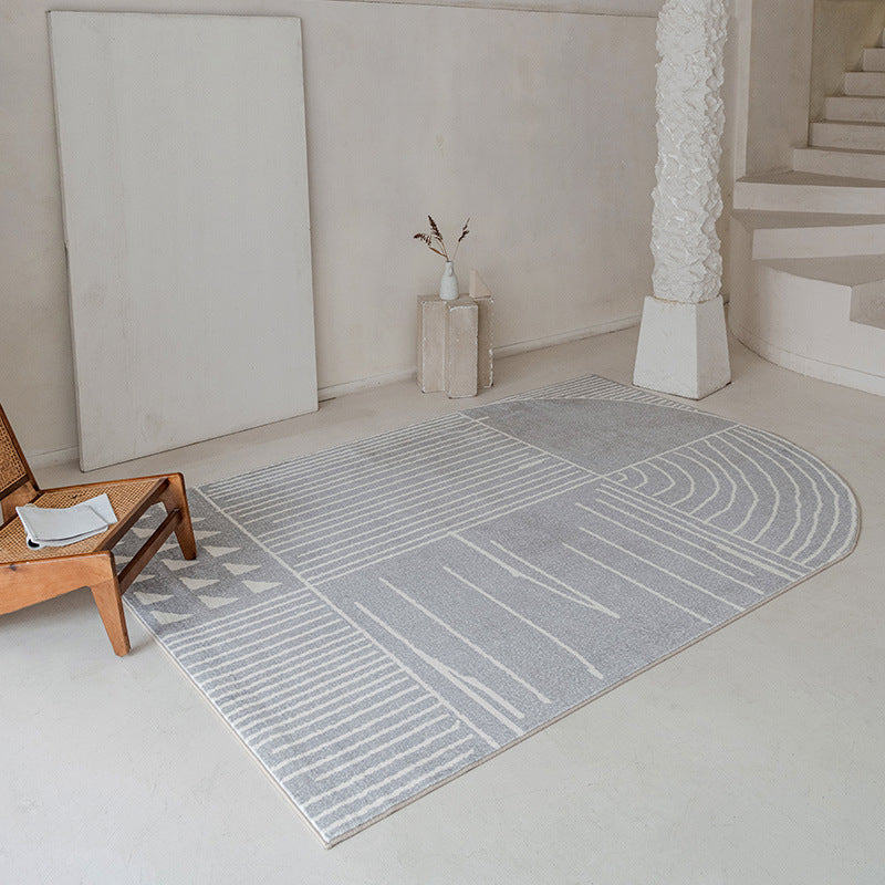 Gray Modern Carpet Polyester Line Carpet Washable Area Carpet for Living Room