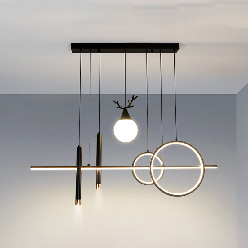 Black Geometric Island Lighting Simple Style Metal LED Pendant Light for Dining Room