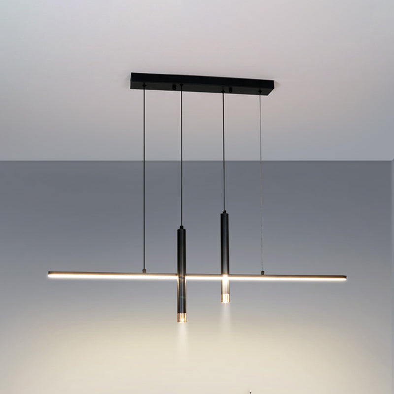 Black Geometric Island Lighting Simple Style Metal LED Pendant Light for Dining Room