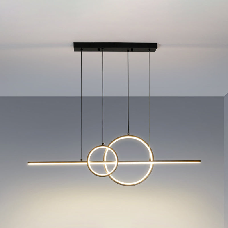 Black Geometric Island Lighting Simple Style Metal LED Pendant Light for Dining Room