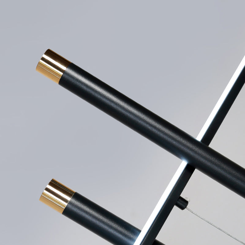 Black Geometric Island Lighting Simple Style Metal LED Pendant Light for Dining Room