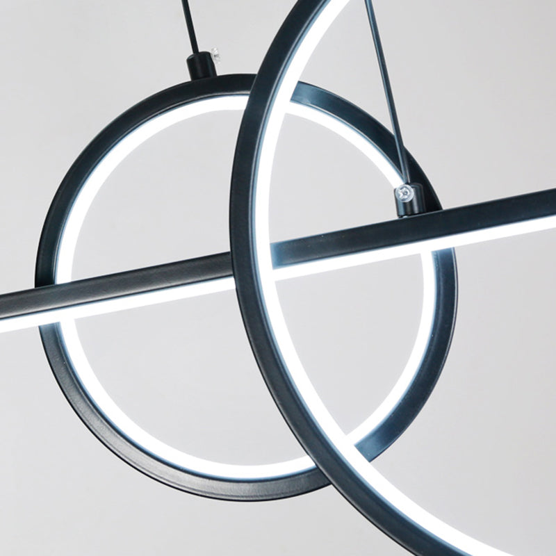 Black Geometric Island Lighting Simple Style Metal LED Pendant Light for Dining Room