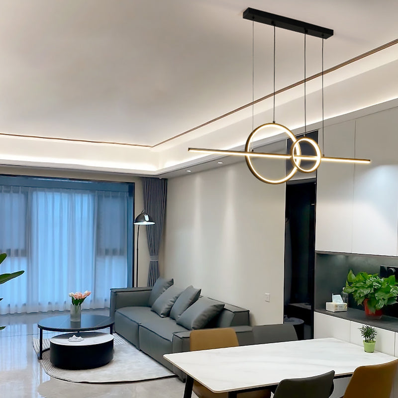 Black Geometric Island Lighting Simple Style Metal LED Pendant Light for Dining Room