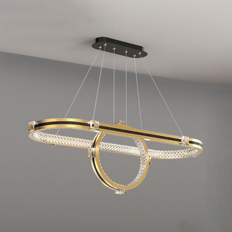 Postmodern Elliptic Hanging Lamp Aluminum Dining Room LED Island Lighting in Gold