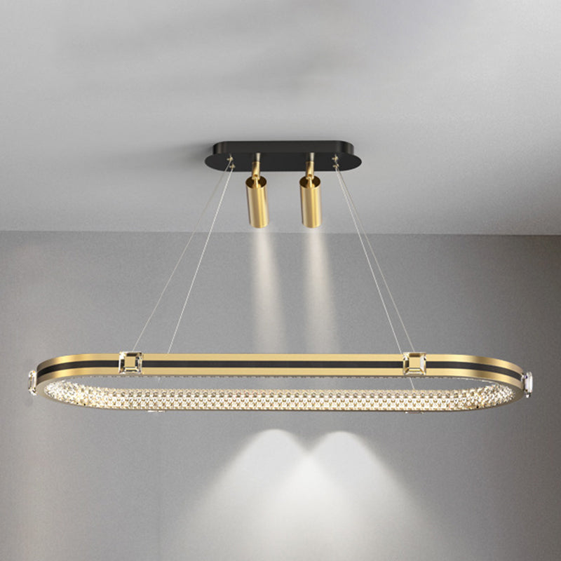 Postmodern Elliptic Hanging Lamp Aluminum Dining Room LED Island Lighting in Gold