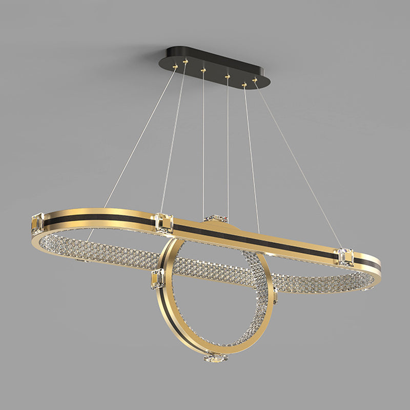 Postmodern Elliptic Hanging Lamp Aluminum Dining Room LED Island Lighting in Gold