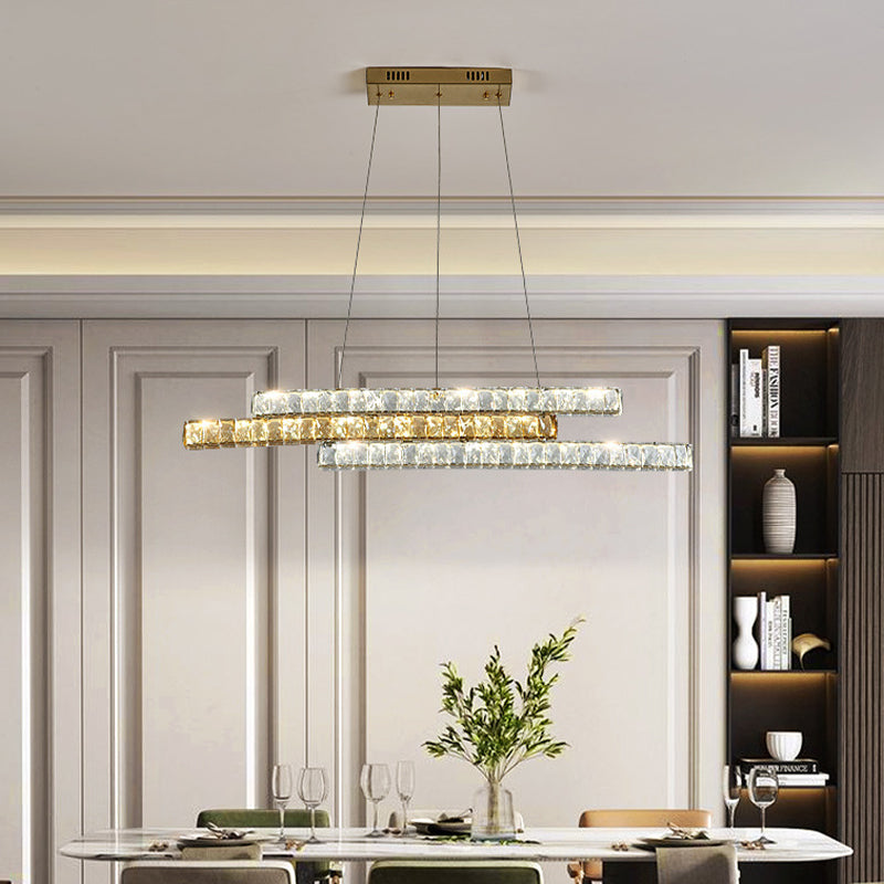 Minimalist Luxury LED Island Light Fixture Clear and Amber Crystal Linear Suspension Light