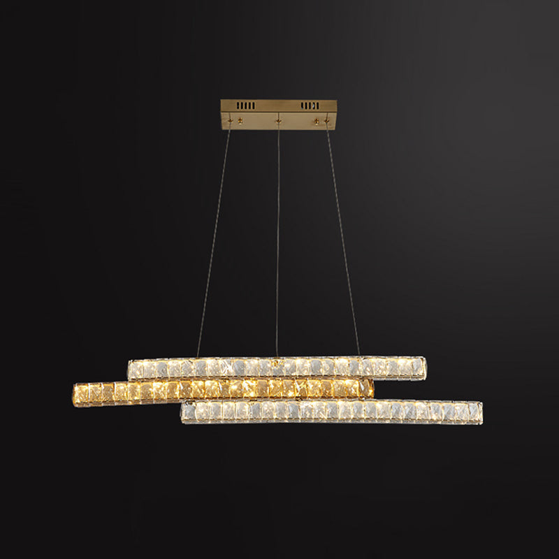 Minimalist Luxury LED Island Light Fixture Clear and Amber Crystal Linear Suspension Light