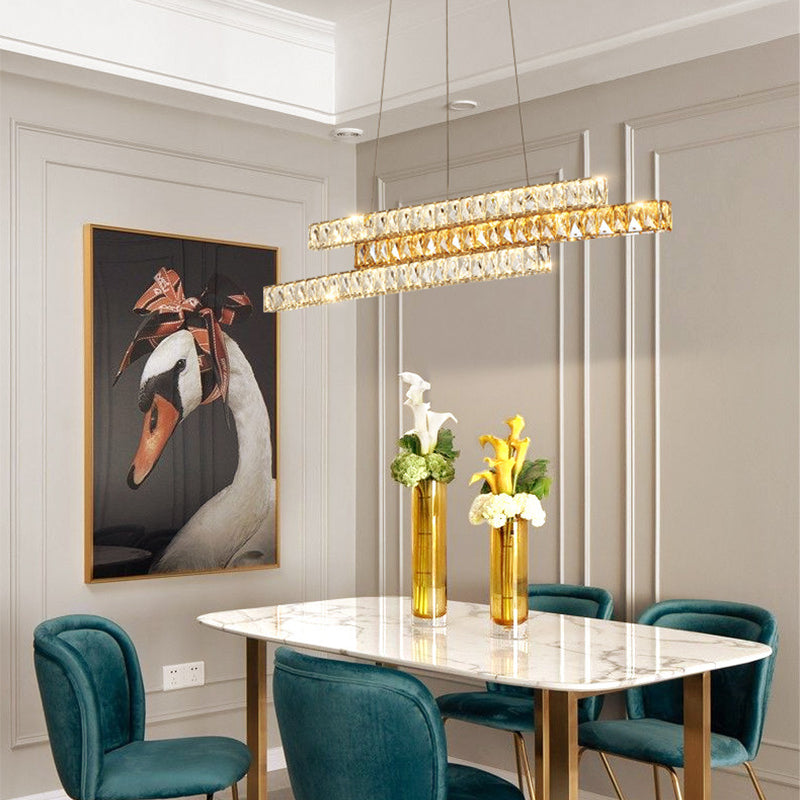 Minimalist Luxury LED Island Light Fixture Clear and Amber Crystal Linear Suspension Light