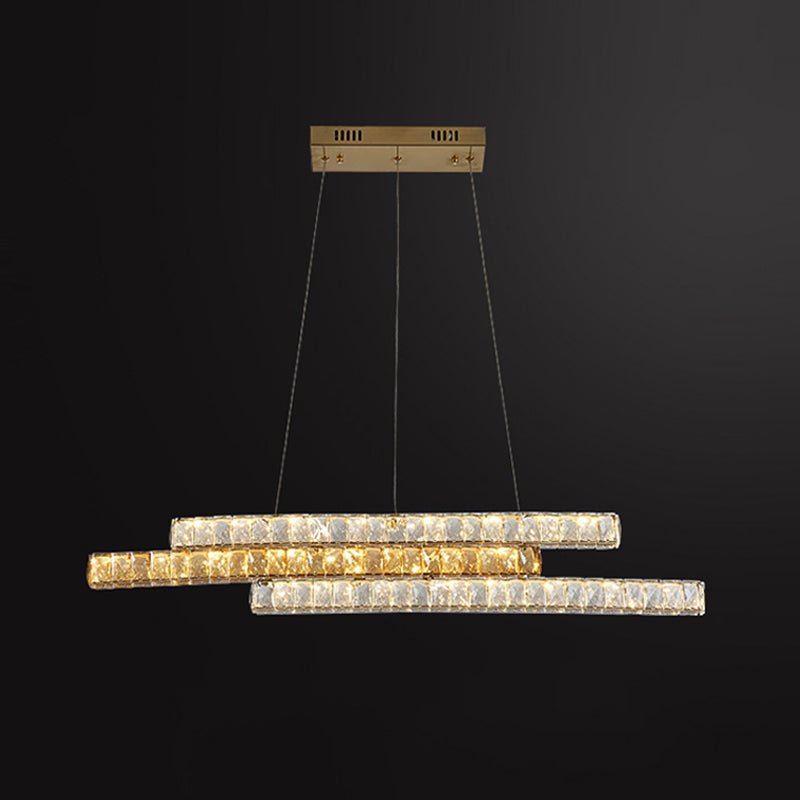 Minimalist Luxury LED Island Light Fixture Clear and Amber Crystal Linear Suspension Light