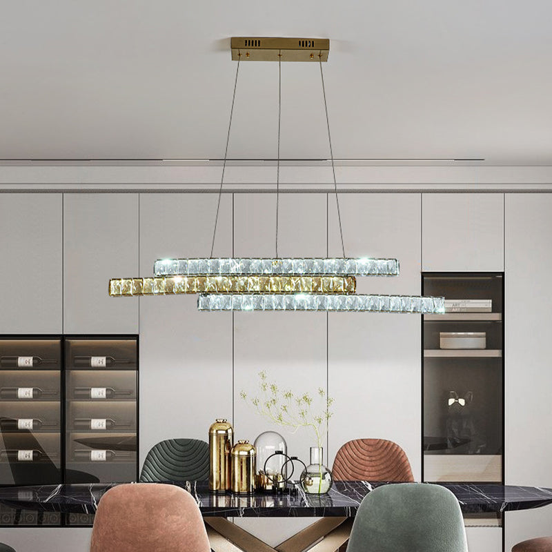 Minimalist Luxury LED Island Light Fixture Clear and Amber Crystal Linear Suspension Light
