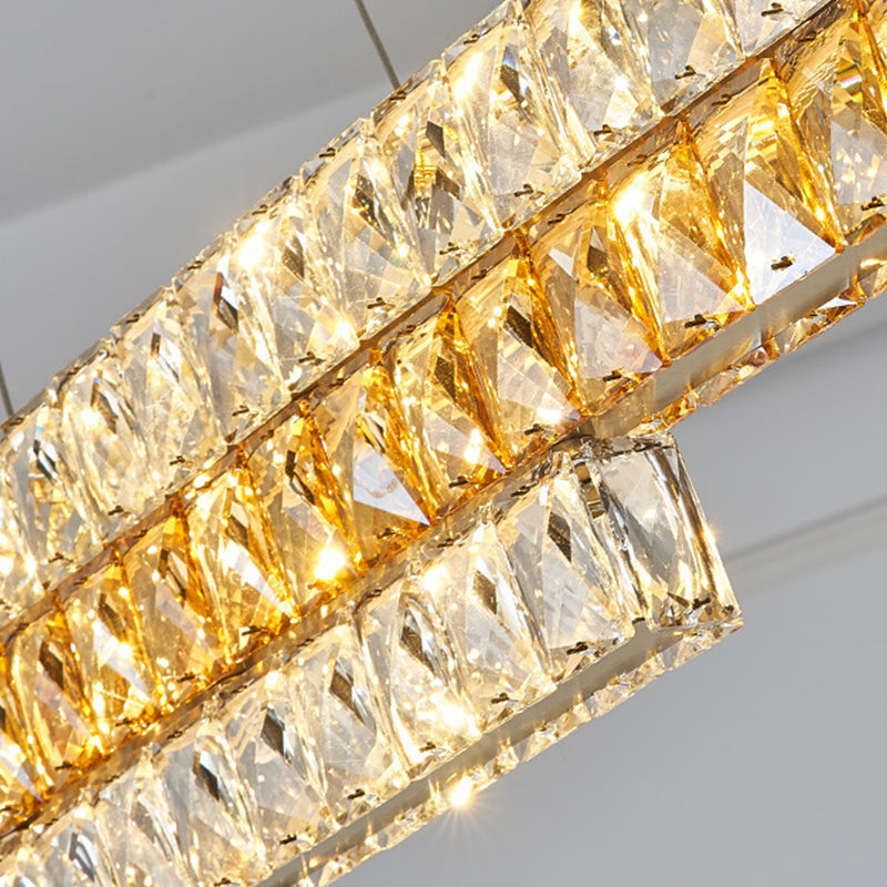 Minimalist Luxury LED Island Light Fixture Clear and Amber Crystal Linear Suspension Light