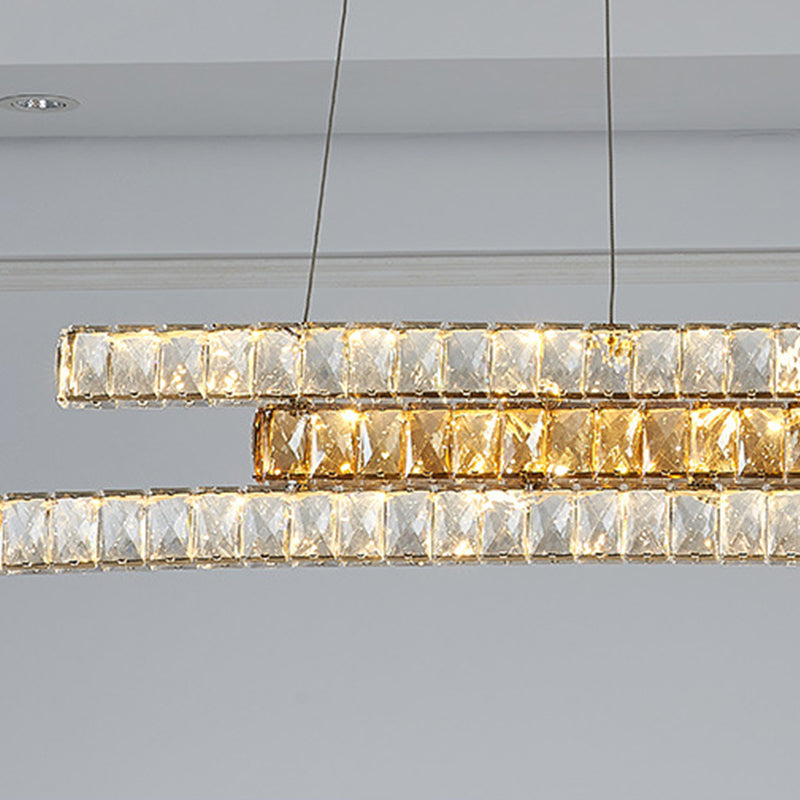 Minimalist Luxury LED Island Light Fixture Clear and Amber Crystal Linear Suspension Light