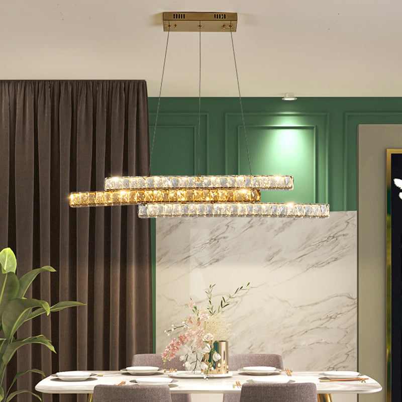 Minimalist Luxury LED Island Light Fixture Clear and Amber Crystal Linear Suspension Light