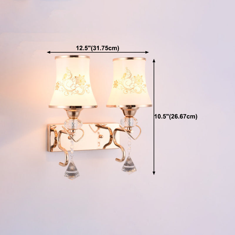 White Glass Flared Wall Lamp Contemporary Gold Wall Light Fixture for Bedroom