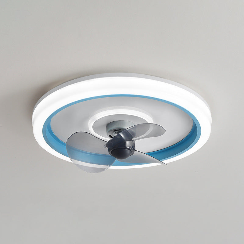 2-Lights Modern Round Fan Light Metal Colorful LED Flush Mount Light for Bedroom