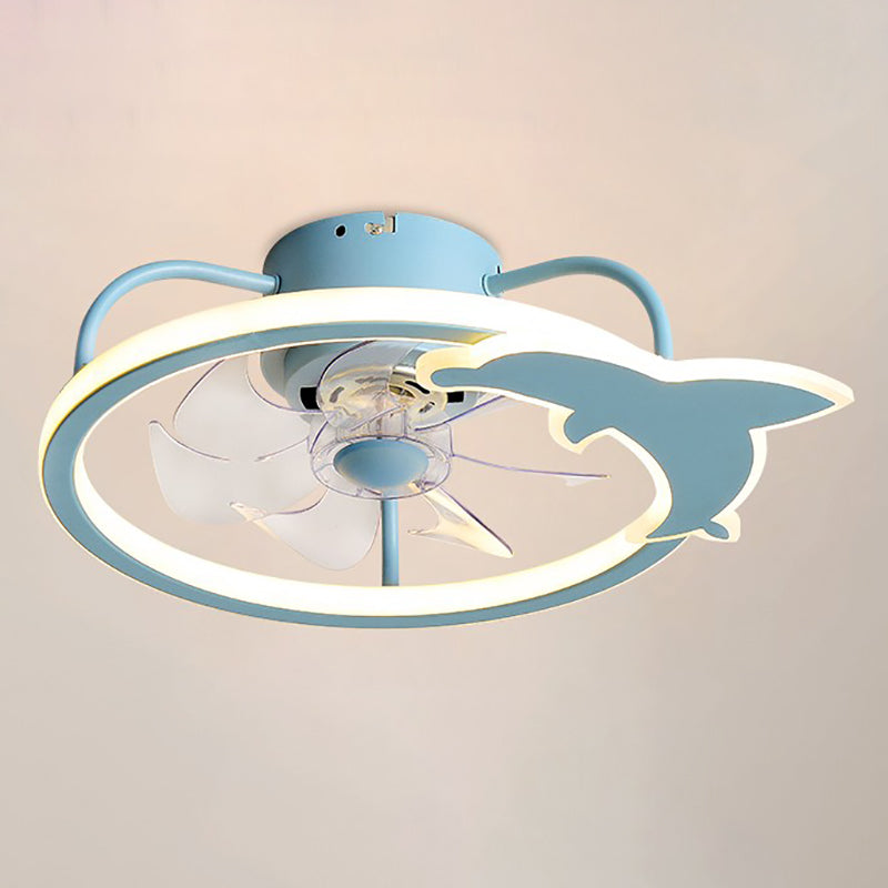 Children Style Ceiling Fan Light 1-Light LED Ceiling Mount Light with Plastic for Bedroom