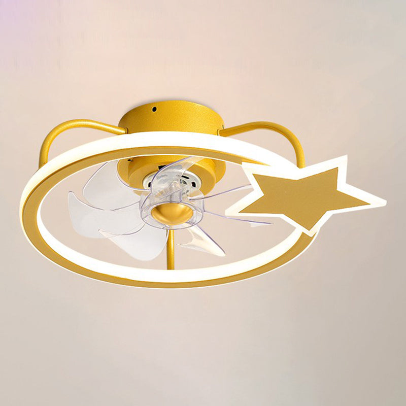 Children Style Ceiling Fan Light 1-Light LED Ceiling Mount Light with Plastic for Bedroom