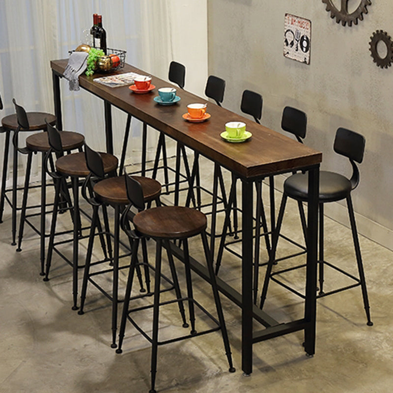 Coffee Shop Rectangle Wood Top Counter Table Iron Base Industrial Bar Table