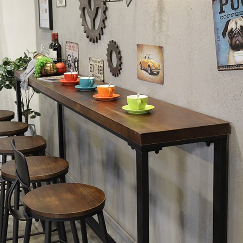 Coffee Shop Rectangle Wood Top Counter Table Iron Base Industrial Bar Table