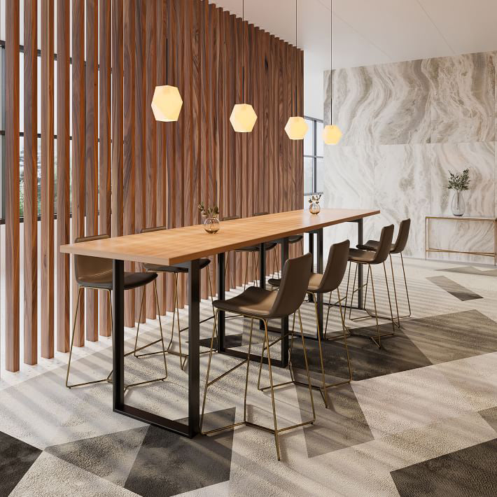 Pine Wood Bar Dining Table Industrial Rectangle Bar Table with Sled Pedestal