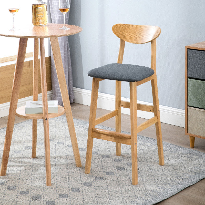 Modern Dessert Shop Oak Wood Stool Matte Finish Upholstered Bar Stools
