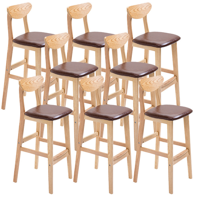 Modern Dessert Shop Oak Wood Stool Matte Finish Upholstered Bar Stools