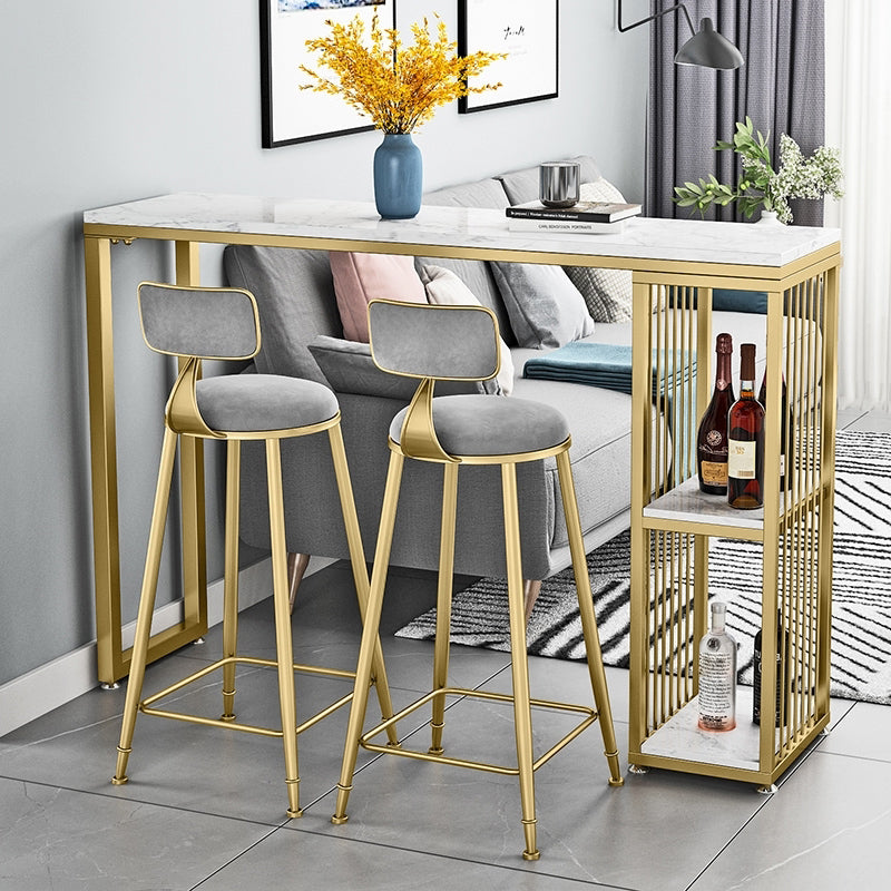 Glam Living Room Counter Chair Round Footrest Metal Counter Bar Stool with Cushion