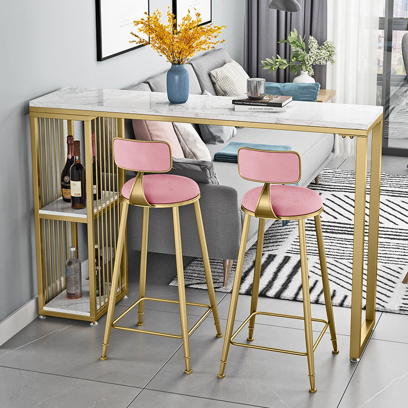 Glam Living Room Counter Chair Round Footrest Metal Counter Bar Stool with Cushion