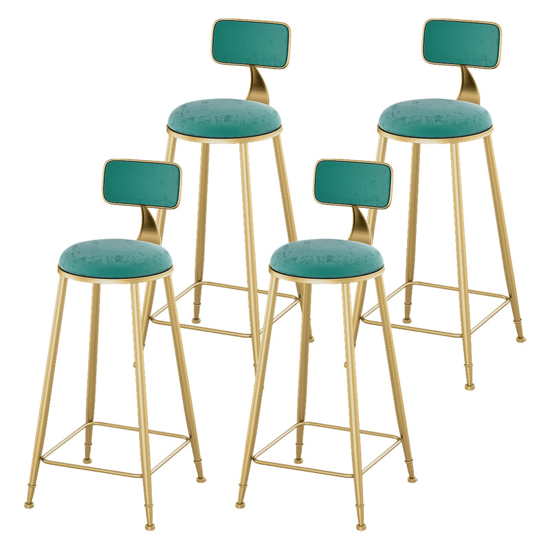 Glam Living Room Counter Chair Round Footrest Metal Counter Bar Stool with Cushion