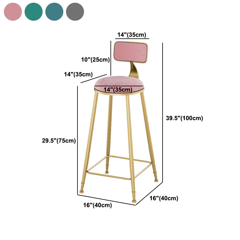 Glam Living Room Counter Chair Round Footrest Metal Counter Bar Stool with Cushion