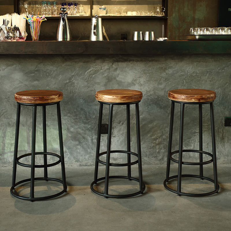 Industrial Solid Wood Bar & Counter Stool Round Cafe Counter Chair in Natural