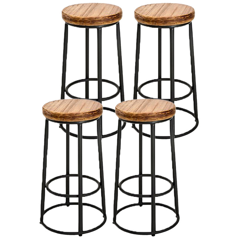 Industrial Solid Wood Bar & Counter Stool Round Cafe Counter Chair in Natural