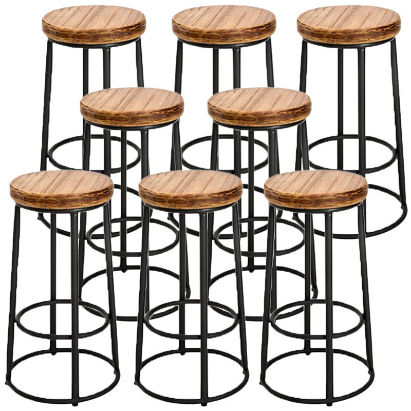 Industrial Solid Wood Bar & Counter Stool Round Cafe Counter Chair in Natural