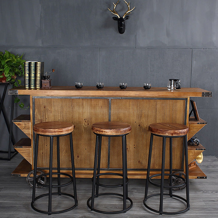 Industrial Solid Wood Bar & Counter Stool Round Cafe Counter Chair in Natural