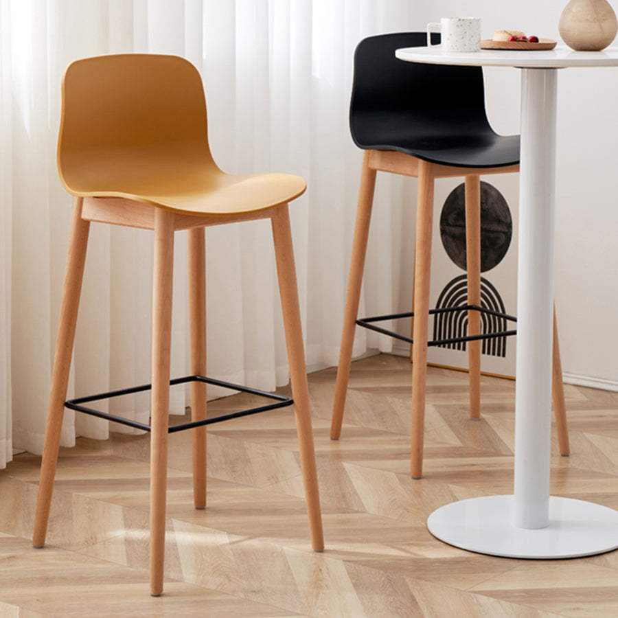 Modern Wood Barstool Simple Low Back Indoor Tall Stool with Plastic Seat