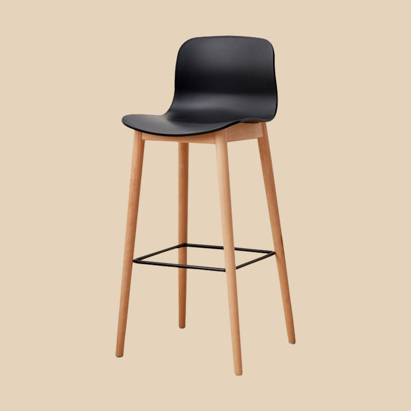 Modern Wood Barstool Simple Low Back Indoor Tall Stool with Plastic Seat