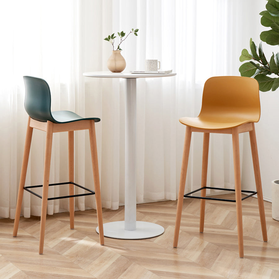 Modern Wood Barstool Simple Low Back Indoor Tall Stool with Plastic Seat