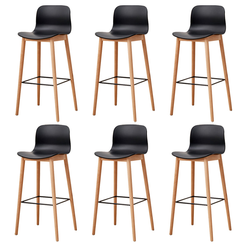 Modern Wood Barstool Simple Low Back Indoor Tall Stool with Plastic Seat