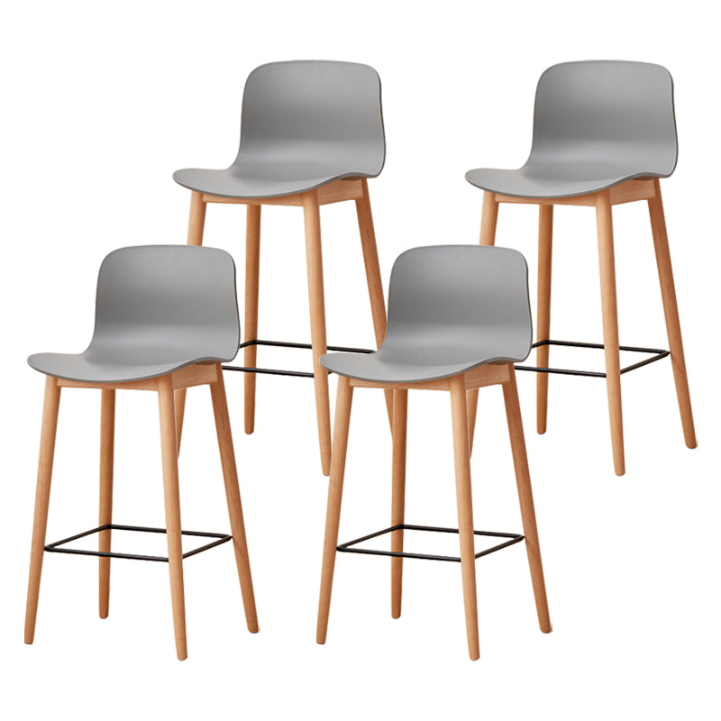 Modern Wood Barstool Simple Low Back Indoor Tall Stool with Plastic Seat