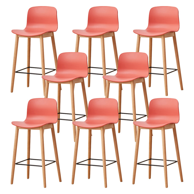 Modern Wood Barstool Simple Low Back Indoor Tall Stool with Plastic Seat