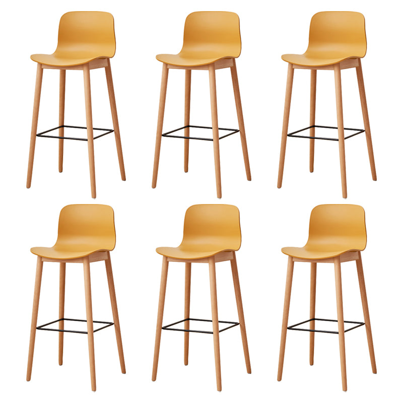 Modern Wood Barstool Simple Low Back Indoor Tall Stool with Plastic Seat