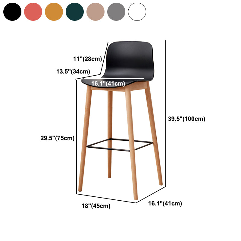 Modern Wood Barstool Simple Low Back Indoor Tall Stool with Plastic Seat