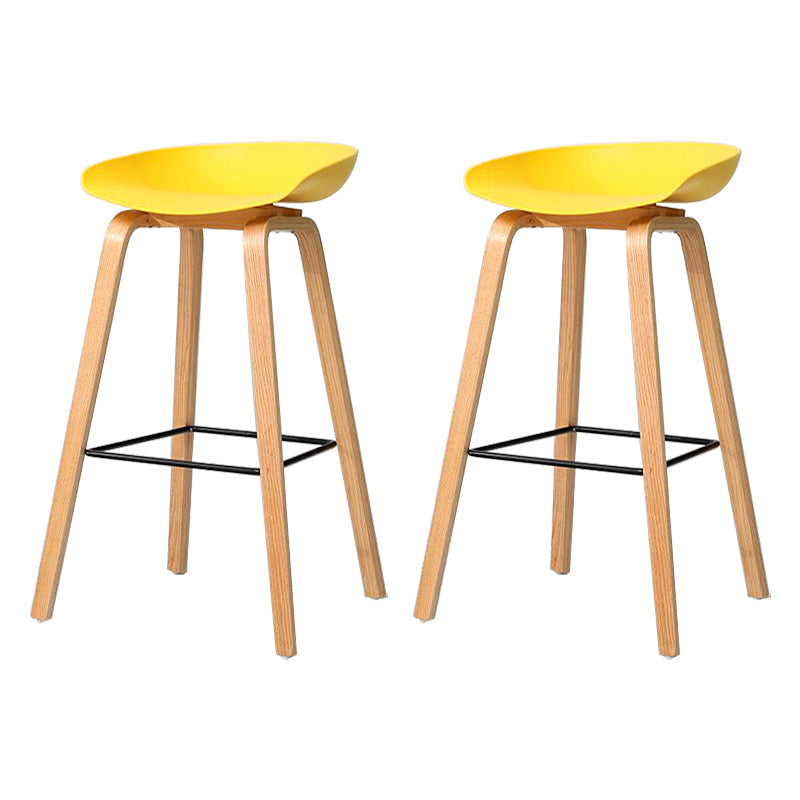 30-inch Modern Beech Wood Barstool Simple Backless Indoor Tall Stool with Plastic Seat